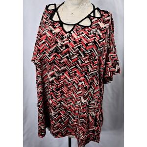 G Collection 3X Top Red Black Chevron Cutout Back Short Sleeve‎ Plus Size Boho